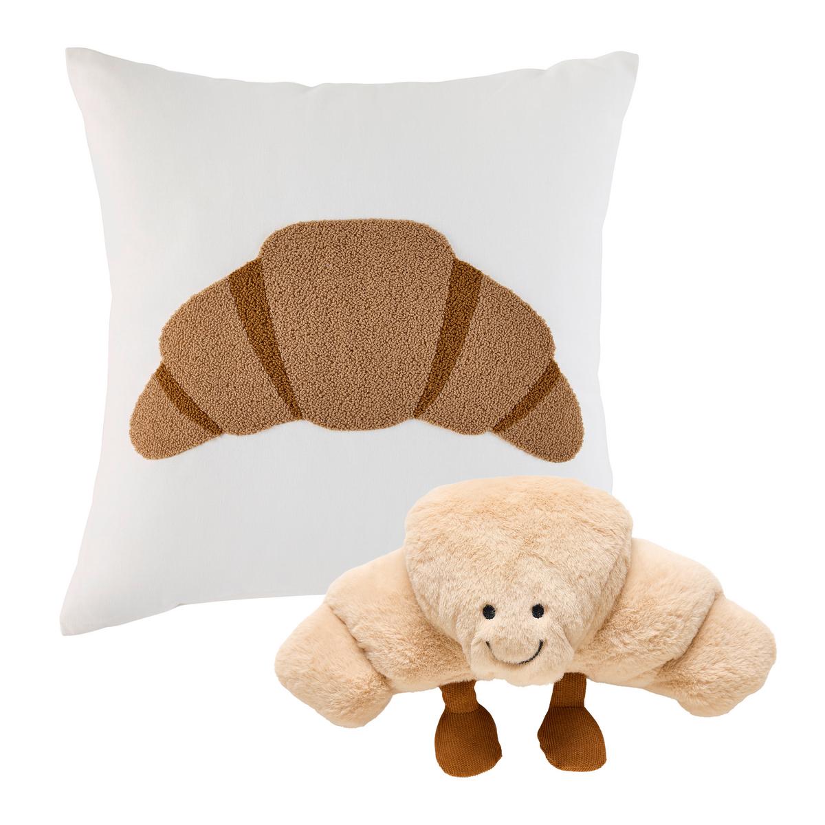 Zierkissen Croissant Weiß/Cognac ca. 45x45cm - Cognac/Weiß, Textil (45/45cm) - Mömax