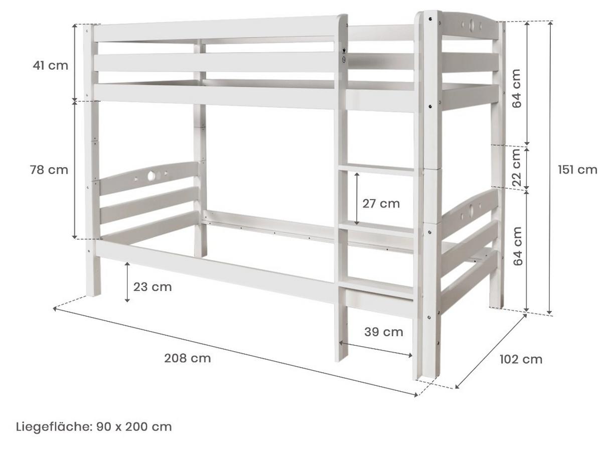 Etagenbett Lupo R aus Buche ca. 208x102 cm - Buchefarben, Basics, Holz (90/200cm) - MID.YOU