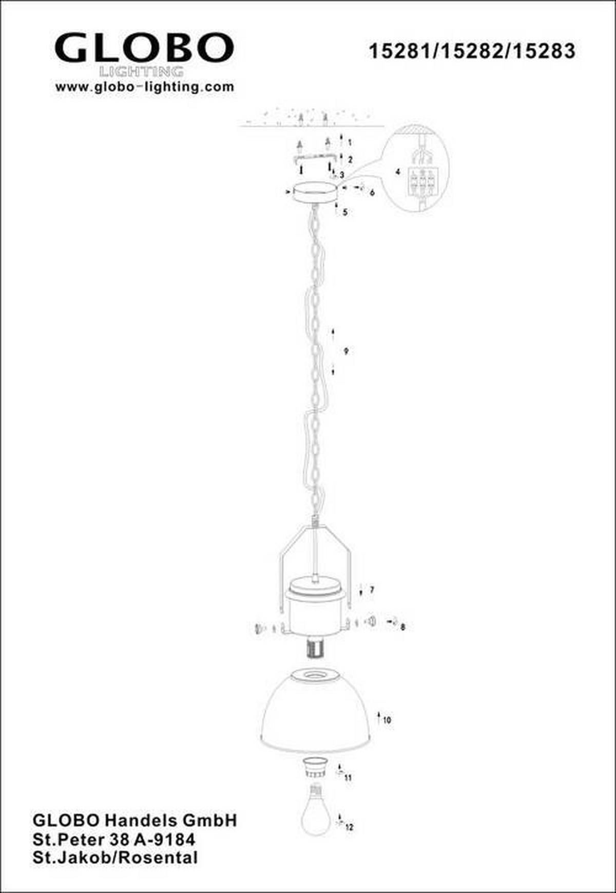 Hängeleuchte Kutum max. 40 Watt - Schwarz, Trend, Metall (26,5/120cm) - Globo