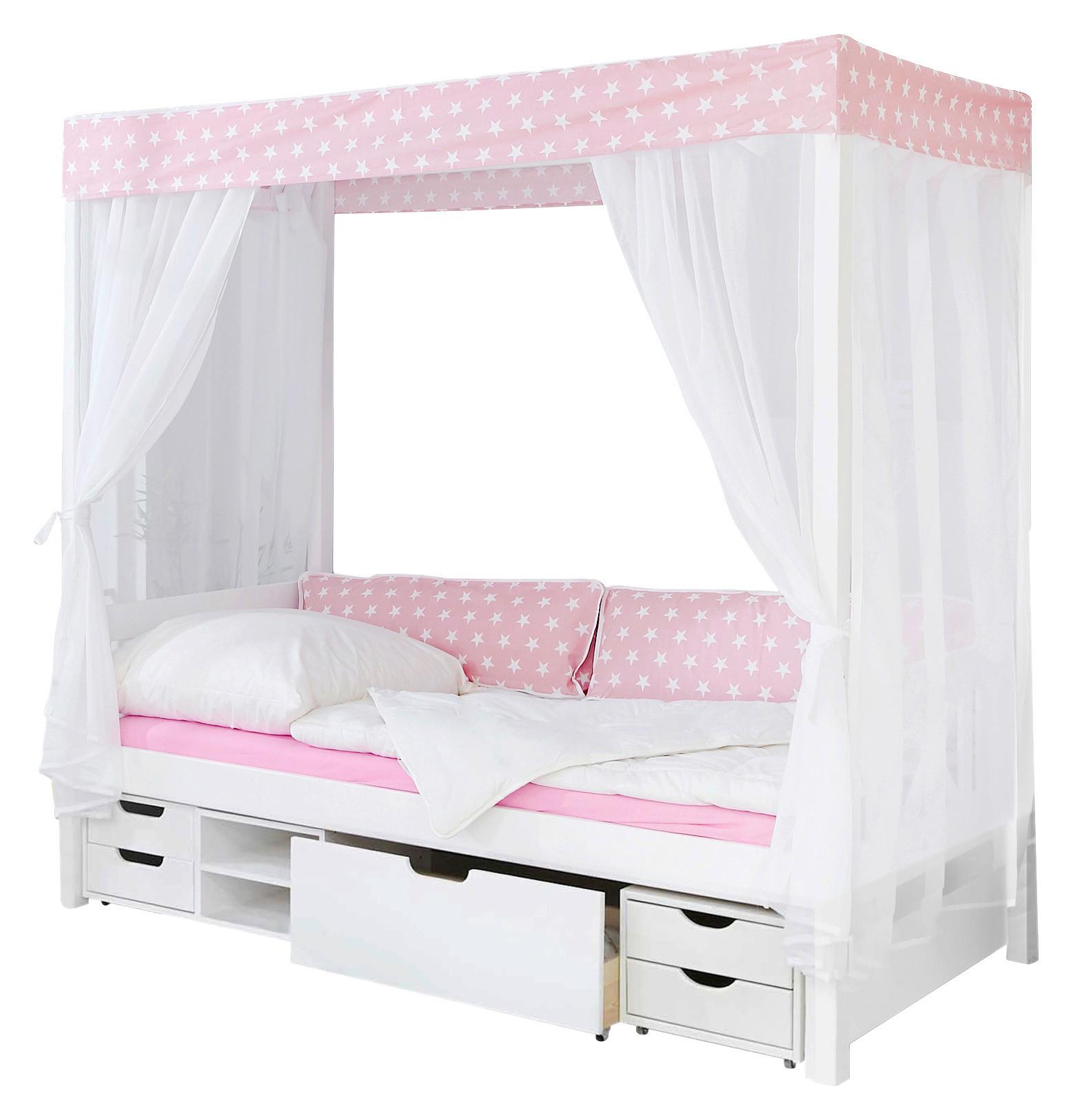 Himmelbett Lino ca. 90x200 cm Echtholz Rosa/Weiß - Rosa/Weiß, MODERN, Holz (90/200cm) - Livetastic