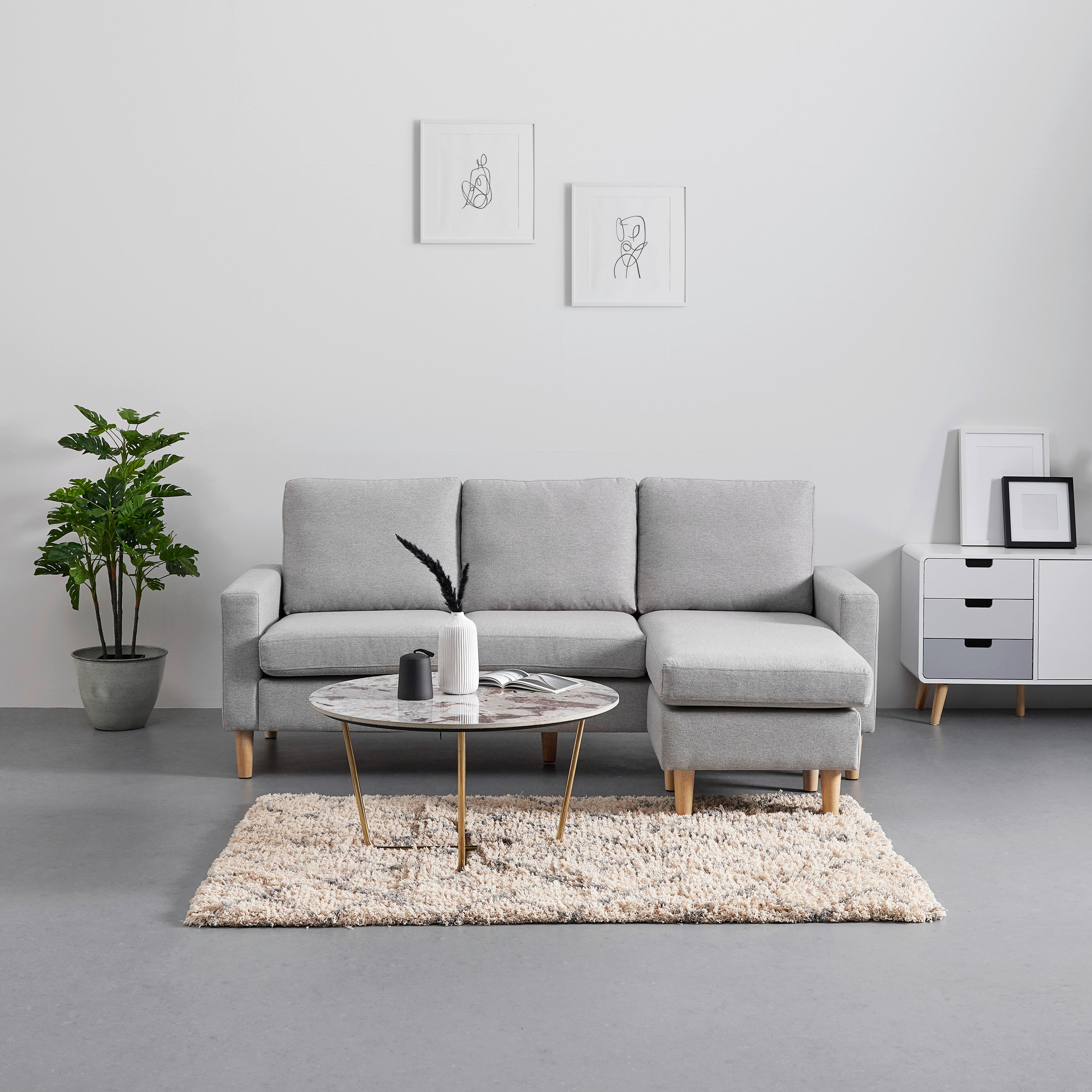 Wohnlandschaft Neomie Hellgrau Webstoff - Hellgrau/Naturfarben, MODERN, Holz/Textil (198/86/78-135cm) - Bessagi Home
