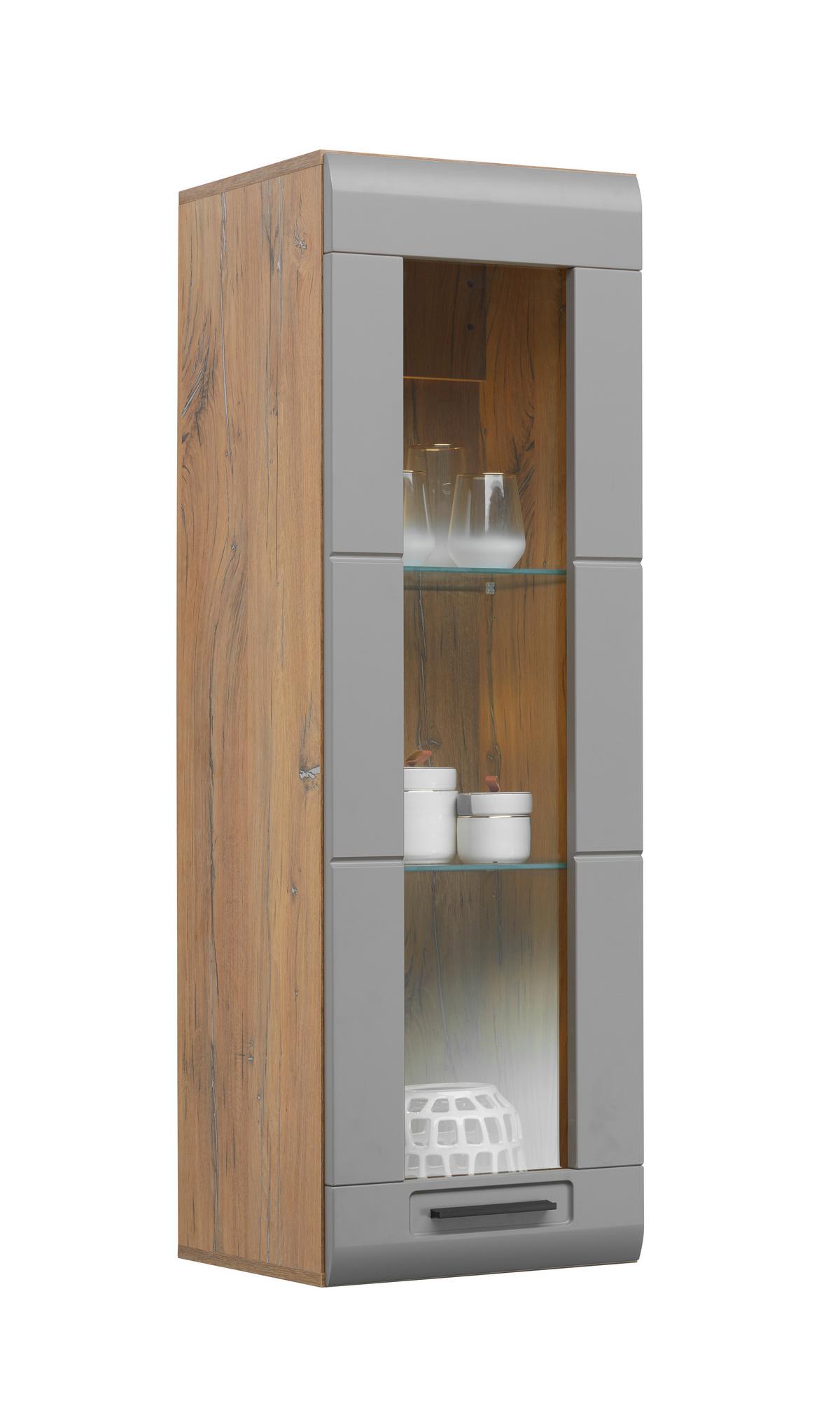 Vitrină suspendată Auris - gri, Modern, sticlă/material pe bază de lemn (40,3/123,4/37,1cm) - Modern Living