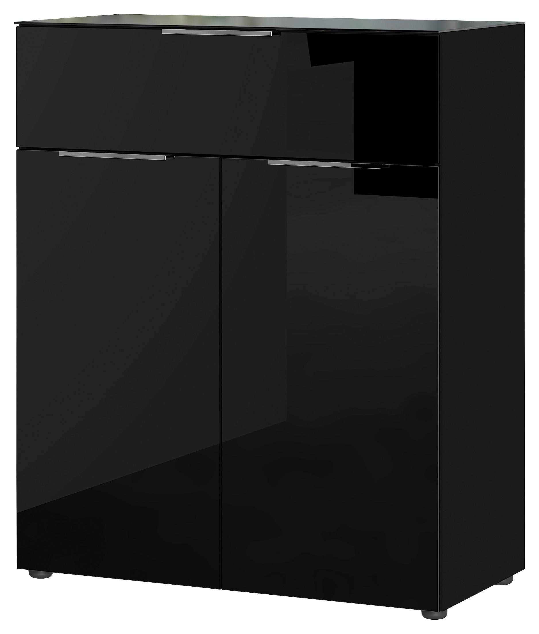 Kommode Oakland in Schwarz - Silberfarben/Schwarz, MODERN, Glas/Holzwerkstoff (83/102/42cm) - Premium Living