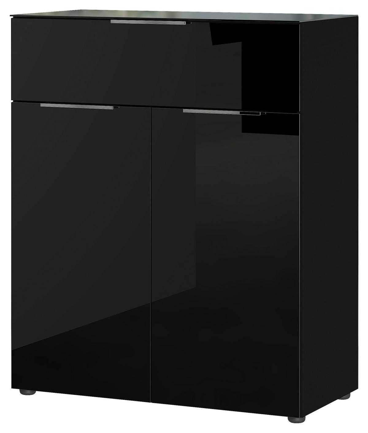 Kommode Oakland in Schwarz - Silberfarben/Schwarz, MODERN, Glas/Holzwerkstoff (83/102/42cm) - Premium Living