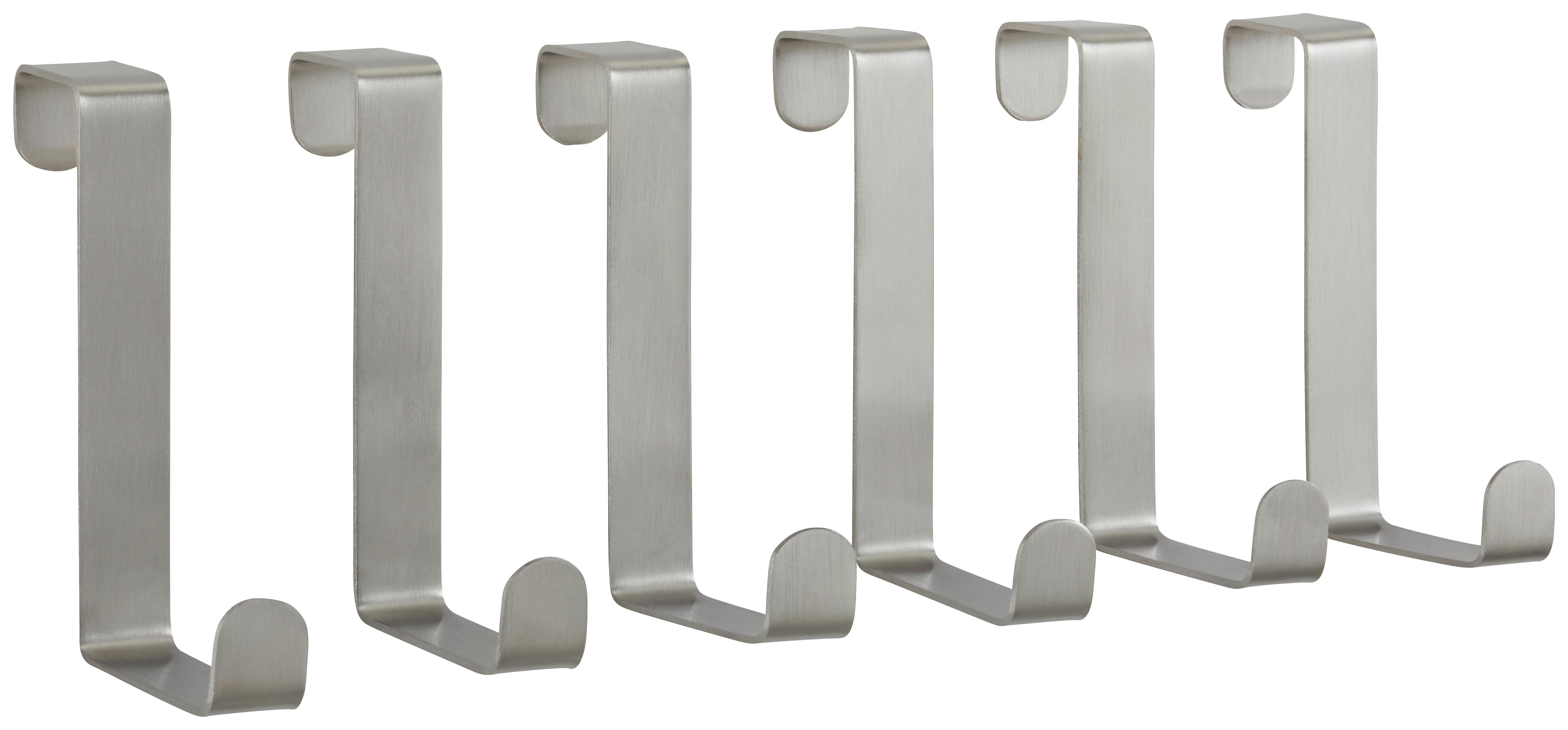 Türhaken aus Edelstahl, 6er Set - Edelstahlfarben, Metall (7,6/1,2/6cm) - Modern Living