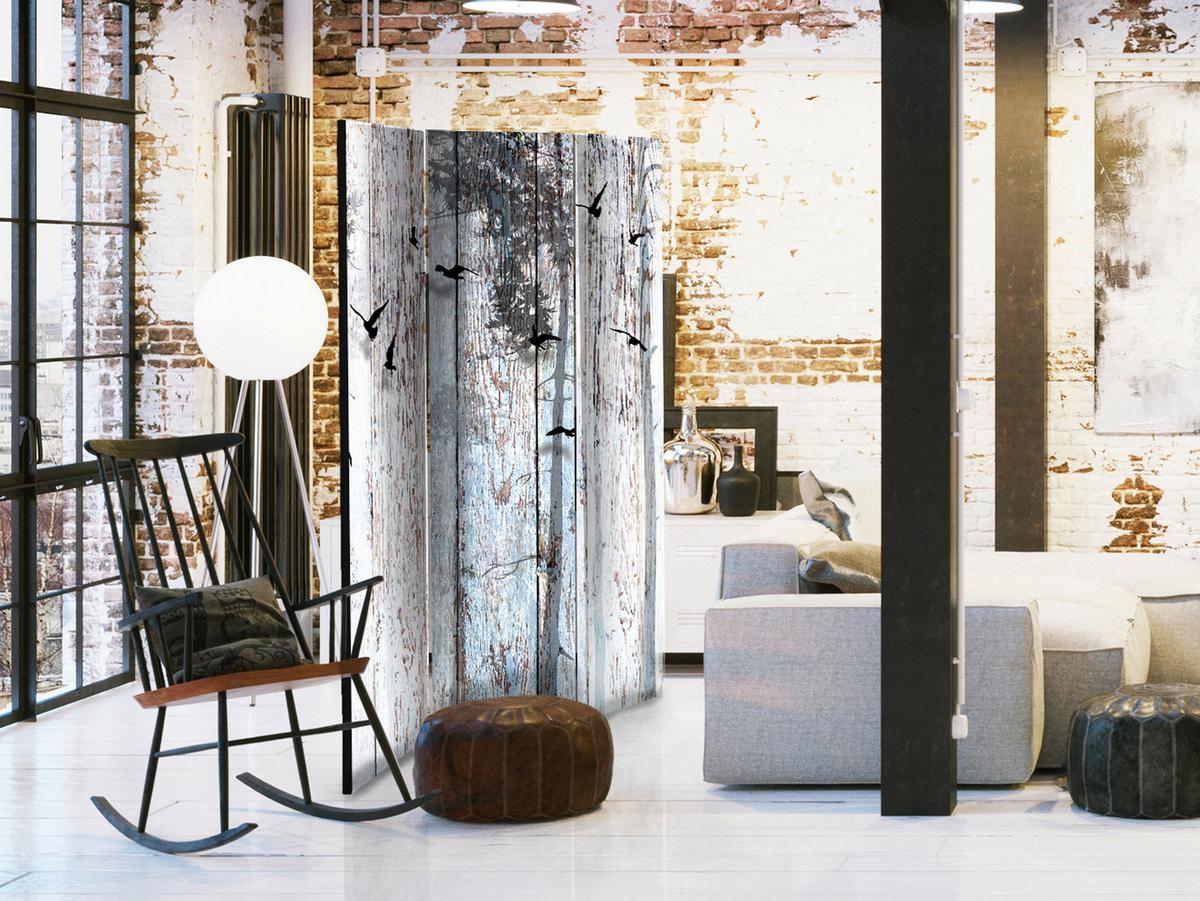 Paravan Rustic Boards, 3-Delni, Dvostranski - svetlo modra/rjava, Basics, tekstil/les (135/172/3cm) - artgeist