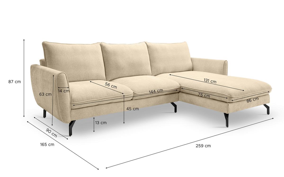 Ecksofa Toronto Beige - Beige/Schwarz, Basics, Holz/Textil (259/165cm) - MID.YOU