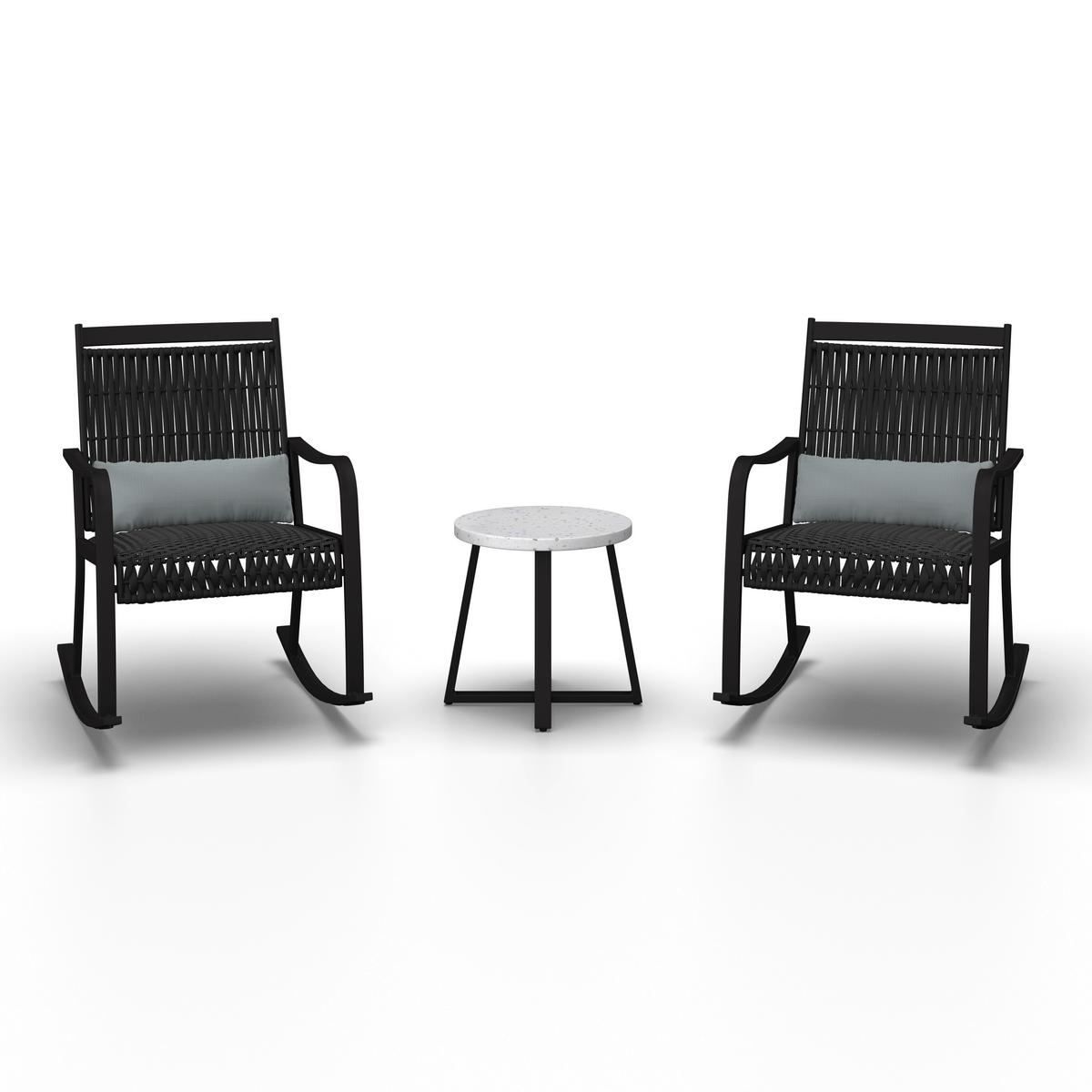 Balkonset Mathilda Grün/Schw. Metall/Outdoorstoff +Abdeckung - Schwarz/Weiß, MODERN, Kunststoff/Textil - Bessagi Garden