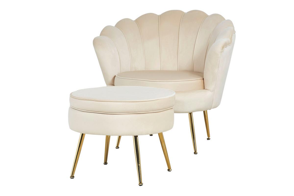 Tabure Samt, Bež - zlate barve/bež, Moderno, kovina/tekstil (52/41cm) - Livetastic