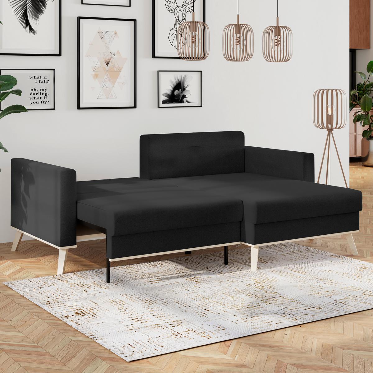 Kutna Garnitura Carini - boje hrasta/crna, Basics, tekstil/drvo (222/152cm) - Modern Living