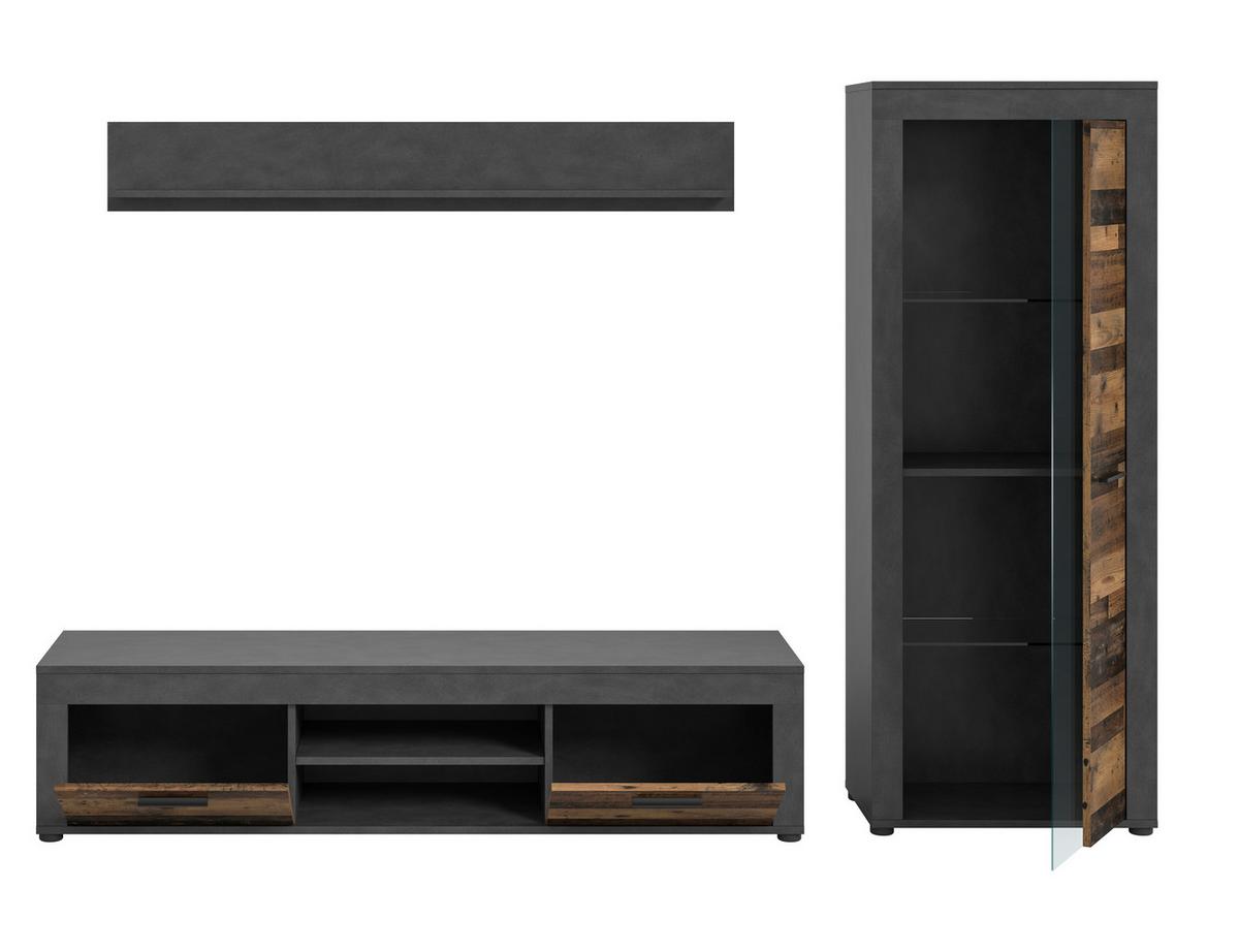 Ansamblu mobilier camera de zi JAM - culoare natur/gri, Design, sticlă/material pe bază de lemn (159/235/35cm) - Modern Living