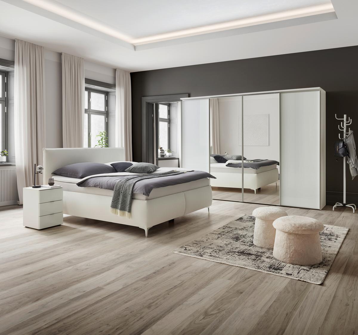 Polsterbett Inez Weiss ca. 180x200cm - Weiss/Silberfarben, Konventionell, Holz/Holzwerkstoff (180/200cm) - Premium Living