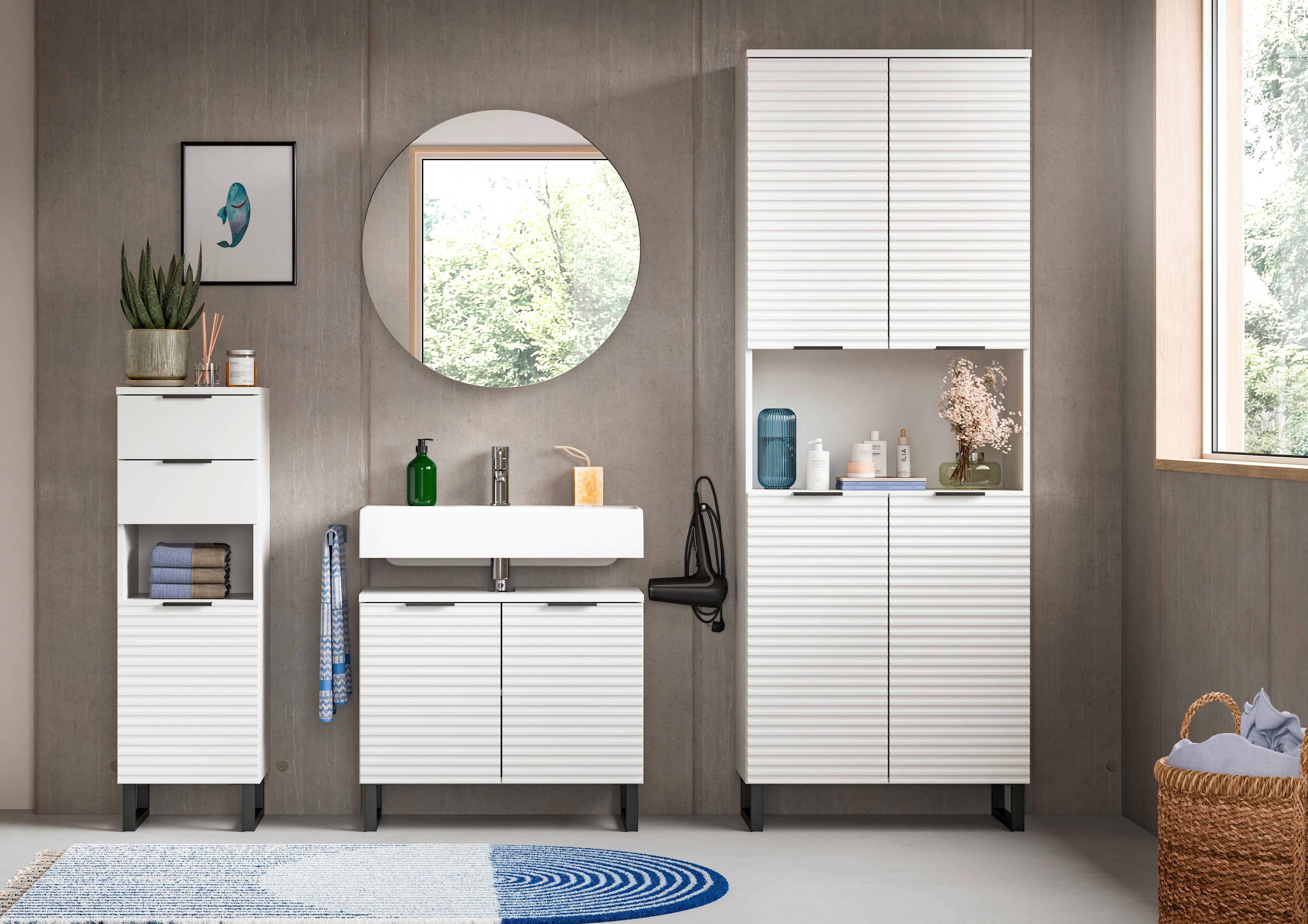 Badezimmer Riff 4-tlg. ca. 175 cm Weiß/Schwarz - Schwarz/Weiß, MODERN, Holzwerkstoff/Metall (175cm) - MID.YOU