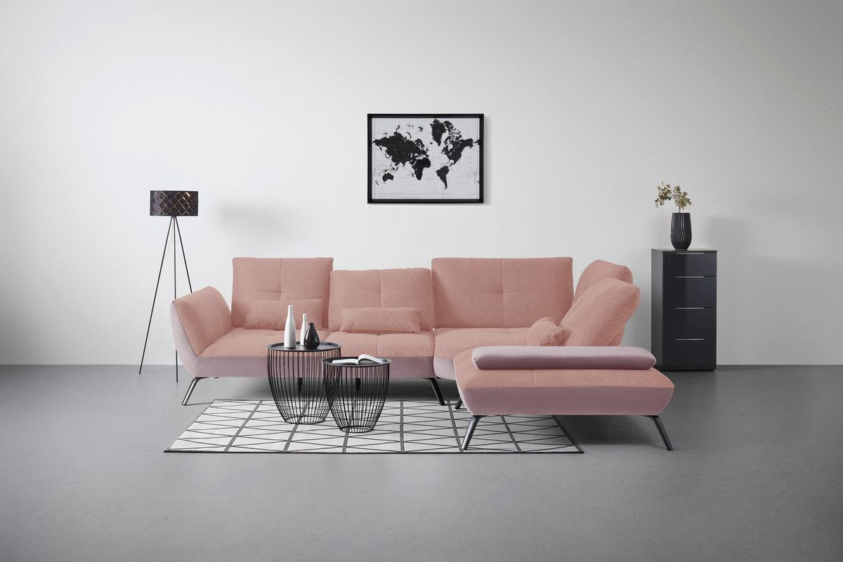 Wohnlandschaft Trendy Rosa/Flieder - Flieder/Schwarz, Modern, Holzwerkstoff/Textil (310/93/250cm) - Premium Living