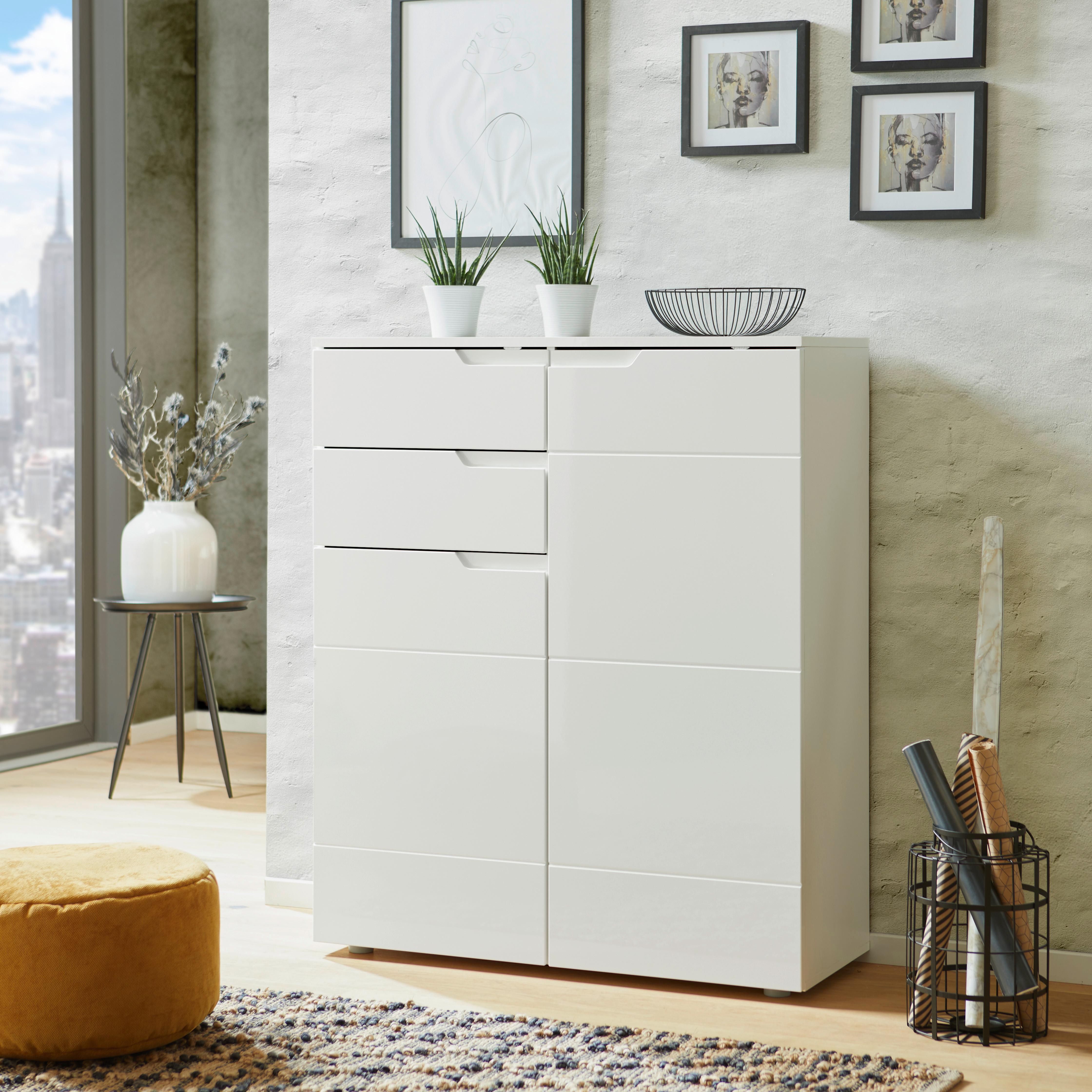 Komoda Hilton - bijela/bijela visoki sjaj, Moderno, drvni materijal/plastika (100/119,8/40cm) - Modern Living