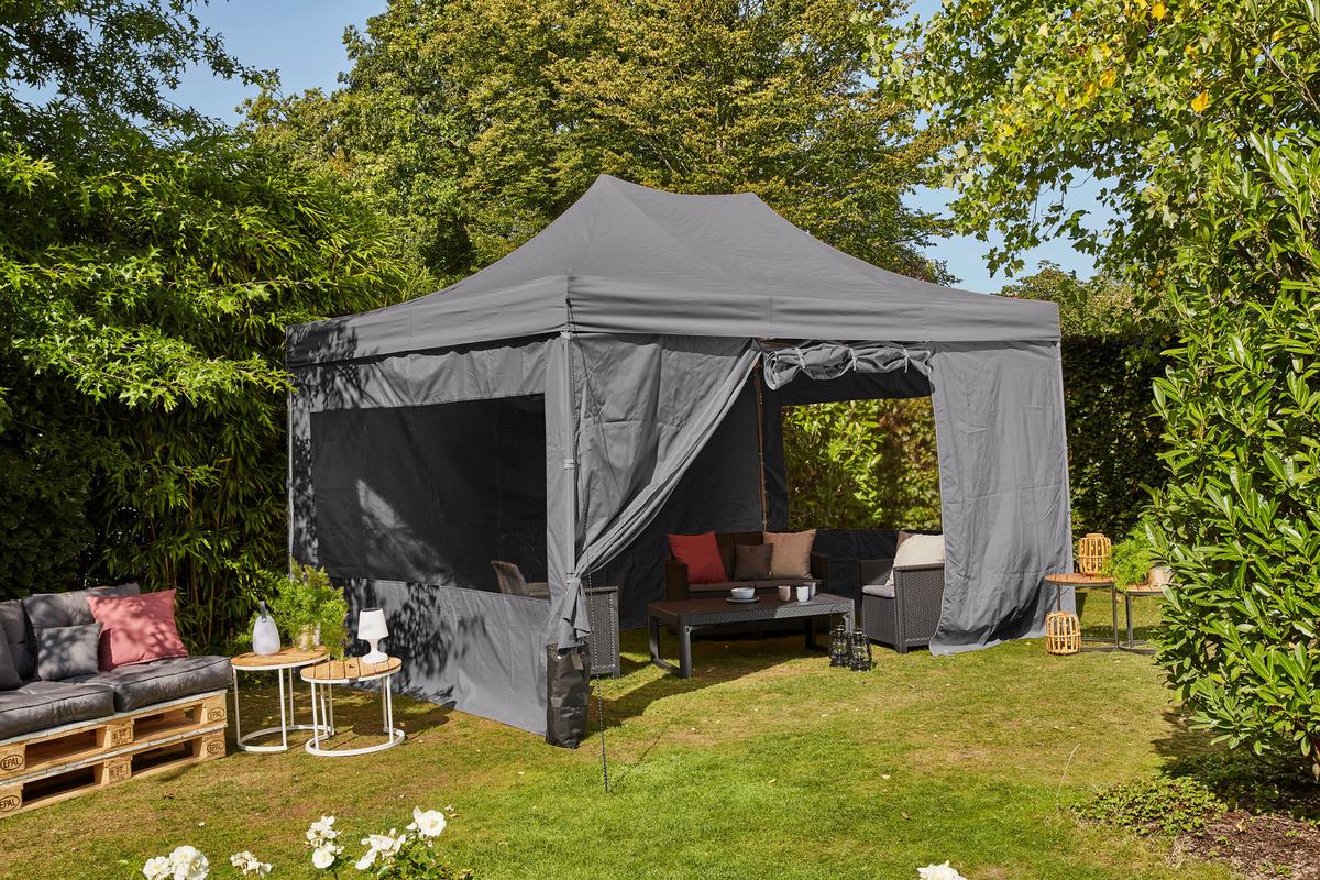 Pavillon 450x300 cm mit Seitenteilen - Grau, KONVENTIONELL, Textil (450/330/300cm) - Siena Garden