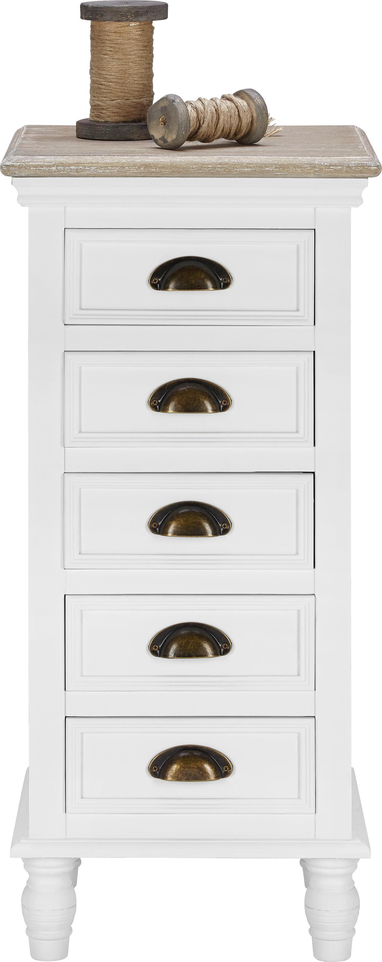 Kommode in Weiß/Eichefarben 'Claudia Vintage' - Eichefarben/Weiß, KONVENTIONELL, Holz/Metall (37/81/32cm) - Bessagi Home