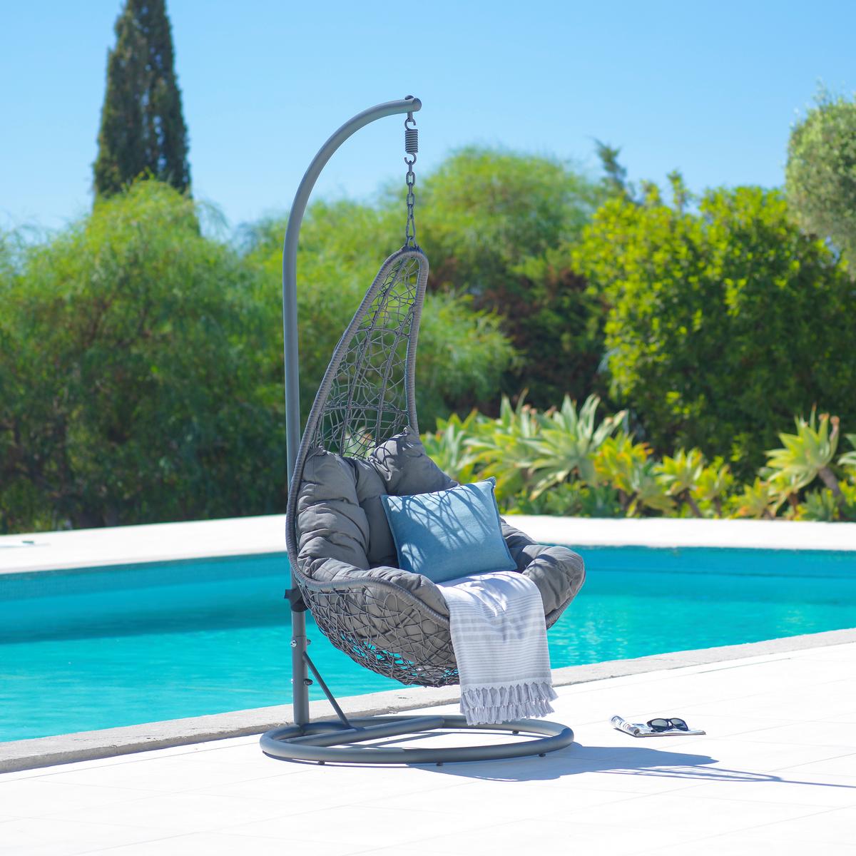 Hängesessel Rosi inkl. Kissen Outdoorstoff - Dunkelgrau, MODERN, Kunststoff/Textil (95/196/96cm) - Bessagi Garden