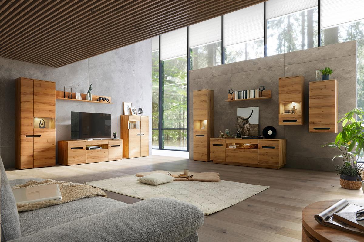 Vitrină ALANA - Modern, sticlă/material pe bază de lemn (46,9/195,4/33cm) - Modern Living