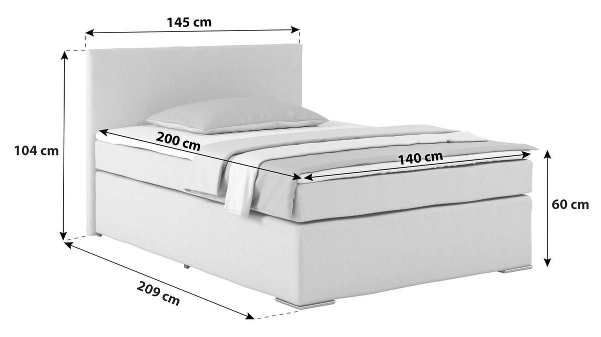 Postelja Boxspring Nero -Based-, Črna, 140x200 - barve kroma/črna, Konvencionalno, kovina/tekstil (140/200cm) - Based