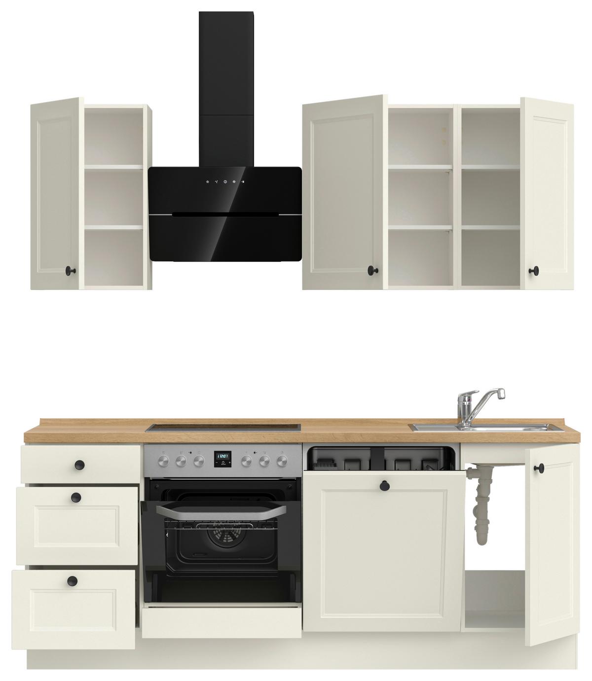 Küchenblock Cascada High m. Geräten Weiß - Eichefarben/Schwarz, MODERN, Holzwerkstoff/Metall (210cm) - Nobilia