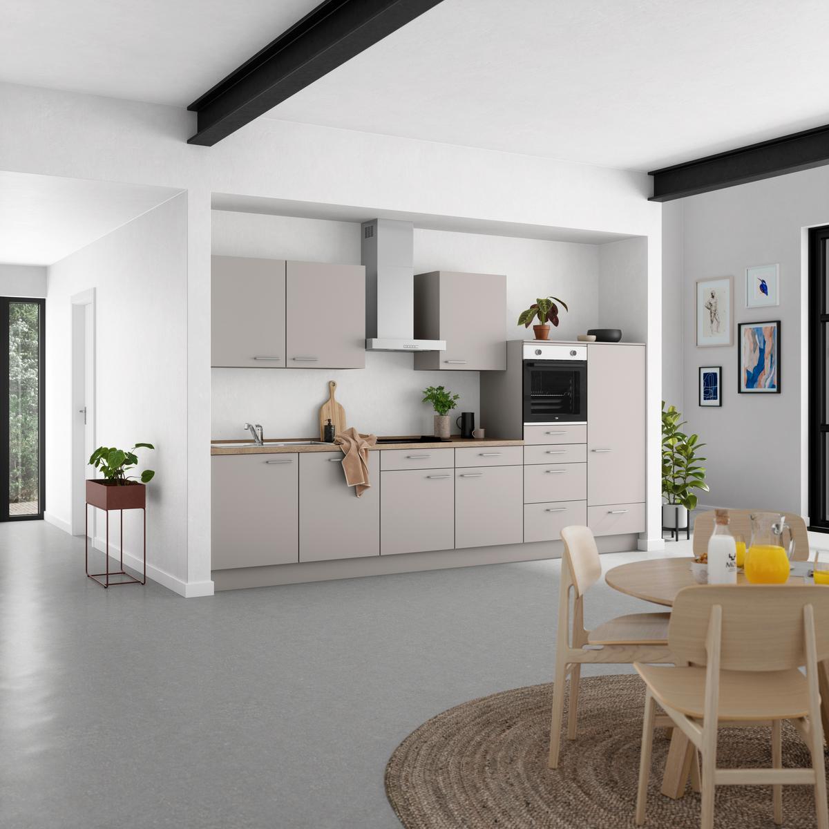 Küchenblock Touch Low m. Geräten Grau - Eiche dunkel/Edelstahlfarben, MODERN, Holzwerkstoff/Metall (360cm) - Nobilia