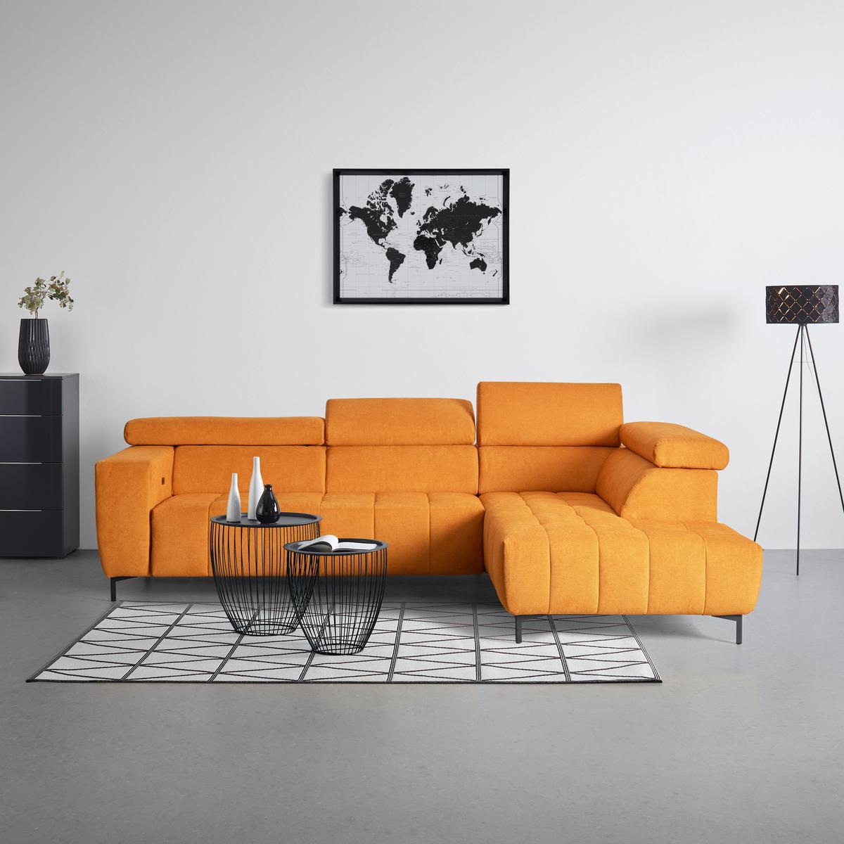 Ecksofa in Gelb - Gelb/Schwarz, Modern, Textil (295/201cm) - Premium Living