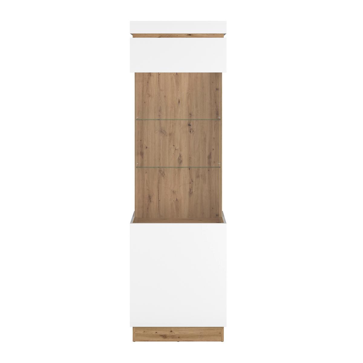 Vitrină CALABRIA - alb/culoare lemn stejar, Trend, sticlă/material pe bază de lemn (60,1/200,5/40cm) - Modern Living