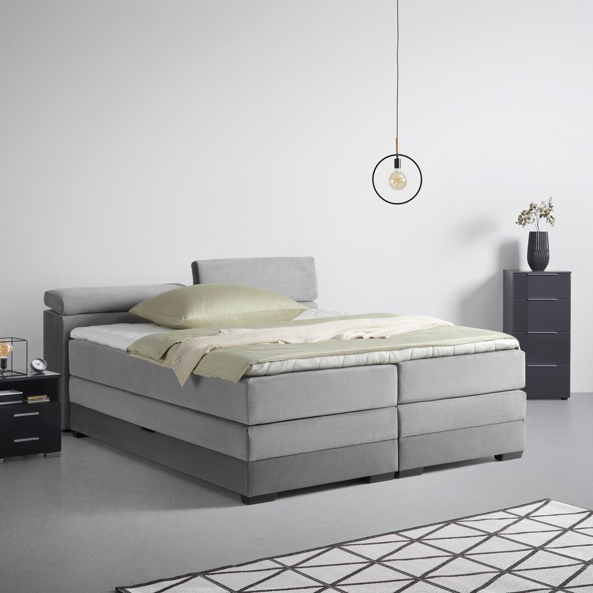 Boxspringbett Sevilla In Grau - Schwarz/Grau, Konventionell, Holz/Kunststoff (180/200cm) - Premium Living