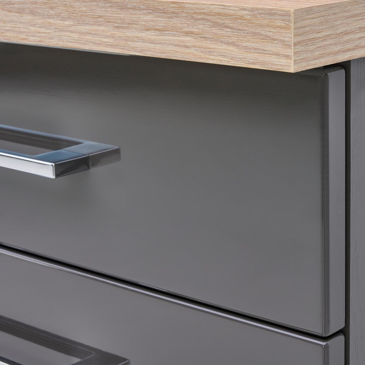Küchenblock Mailand Anthrazit inkl. E-Geräte - Chromfarben/Eichefarben, MODERN, Holzwerkstoff/Metall (220cm) - Held