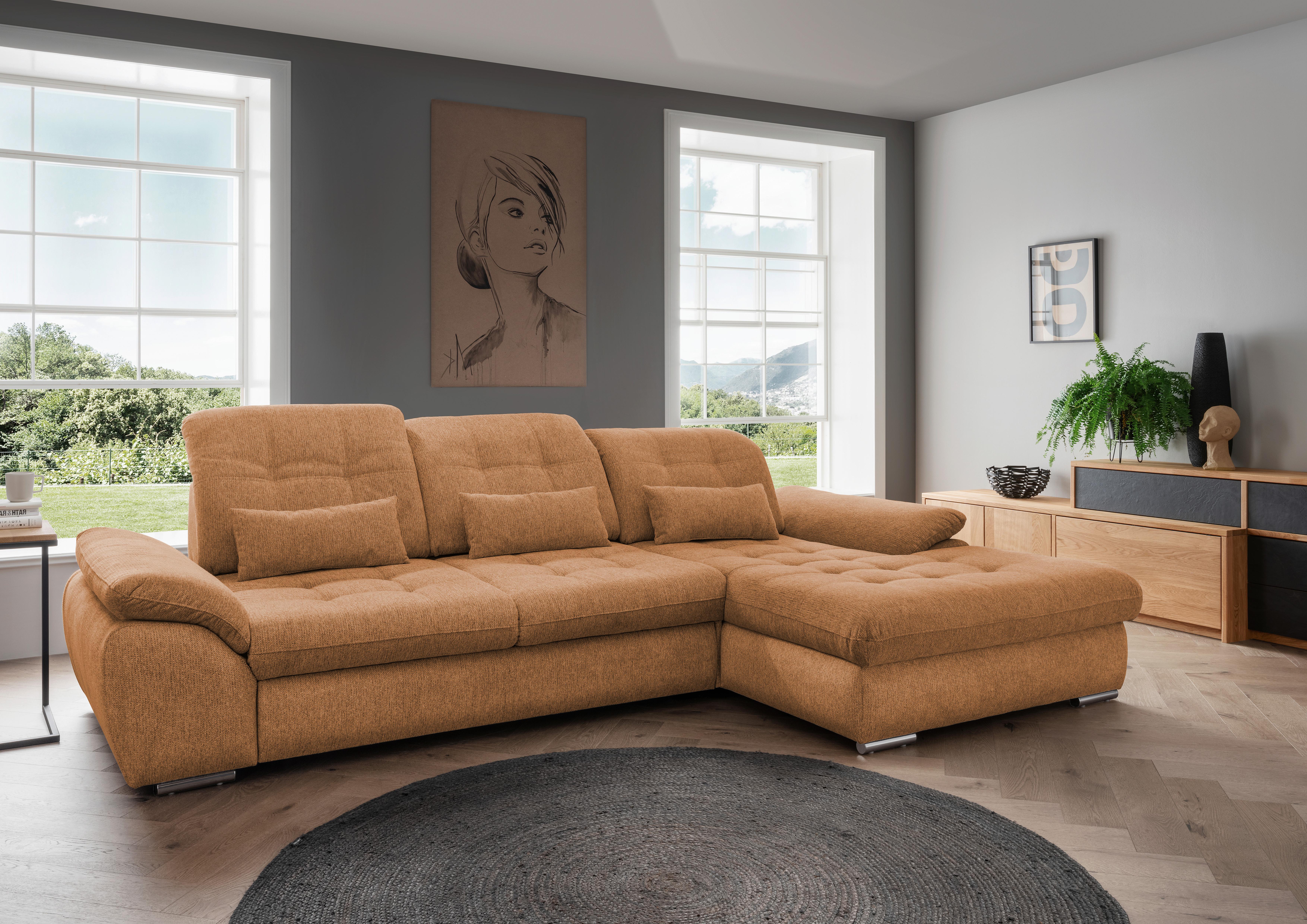 Ecksofa Rigatti mit Bettkasten ca. 314x184 cm Currygelb - Currygelb/Chromfarben, MODERN, Textil/Metall (314/184cm) - Livetastic