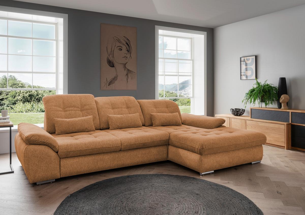 Ecksofa Rigatti mit Bettkasten ca. 314x184 cm Currygelb - Currygelb/Chromfarben, MODERN, Textil/Metall (314/184cm) - Livetastic