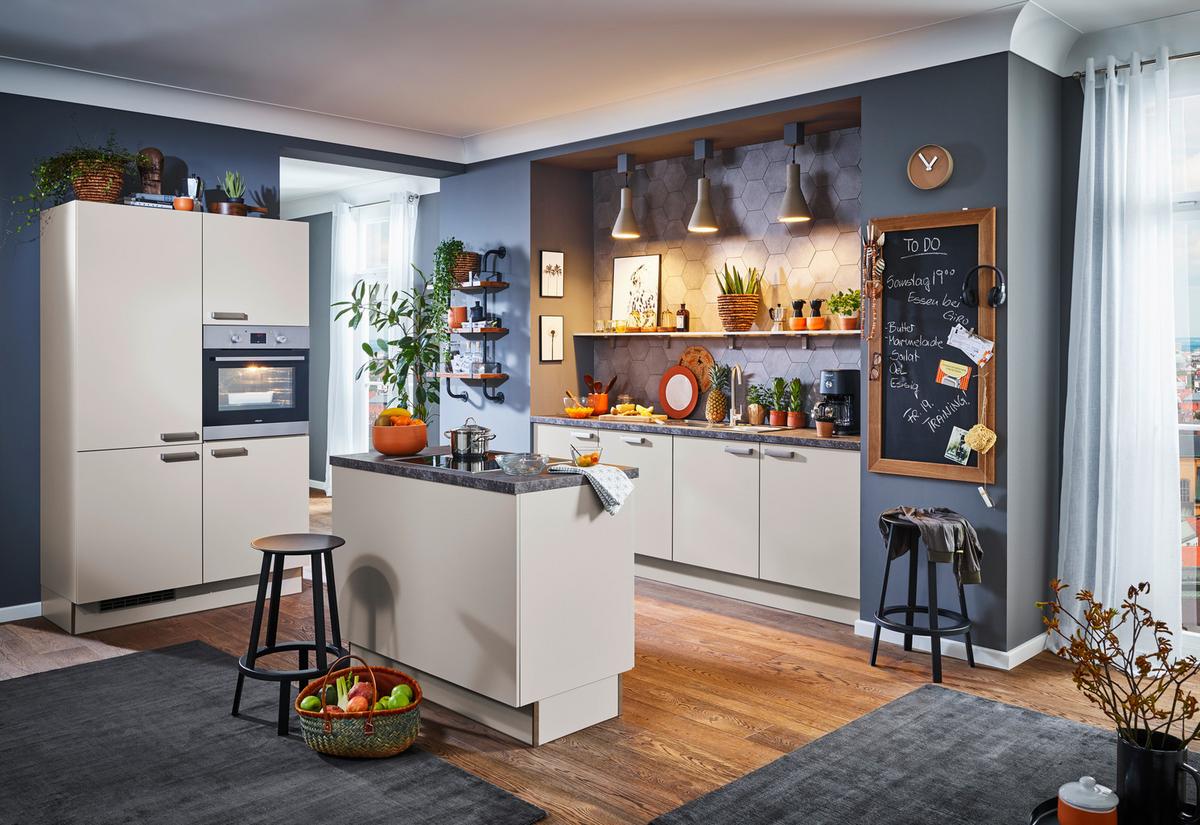 Einbauküche PN 80 in Kaschmirgrau - Kaschmir/Edelstahlfarben, MODERN, Holzwerkstoff/Metall (2x 120/240cm) - Pino