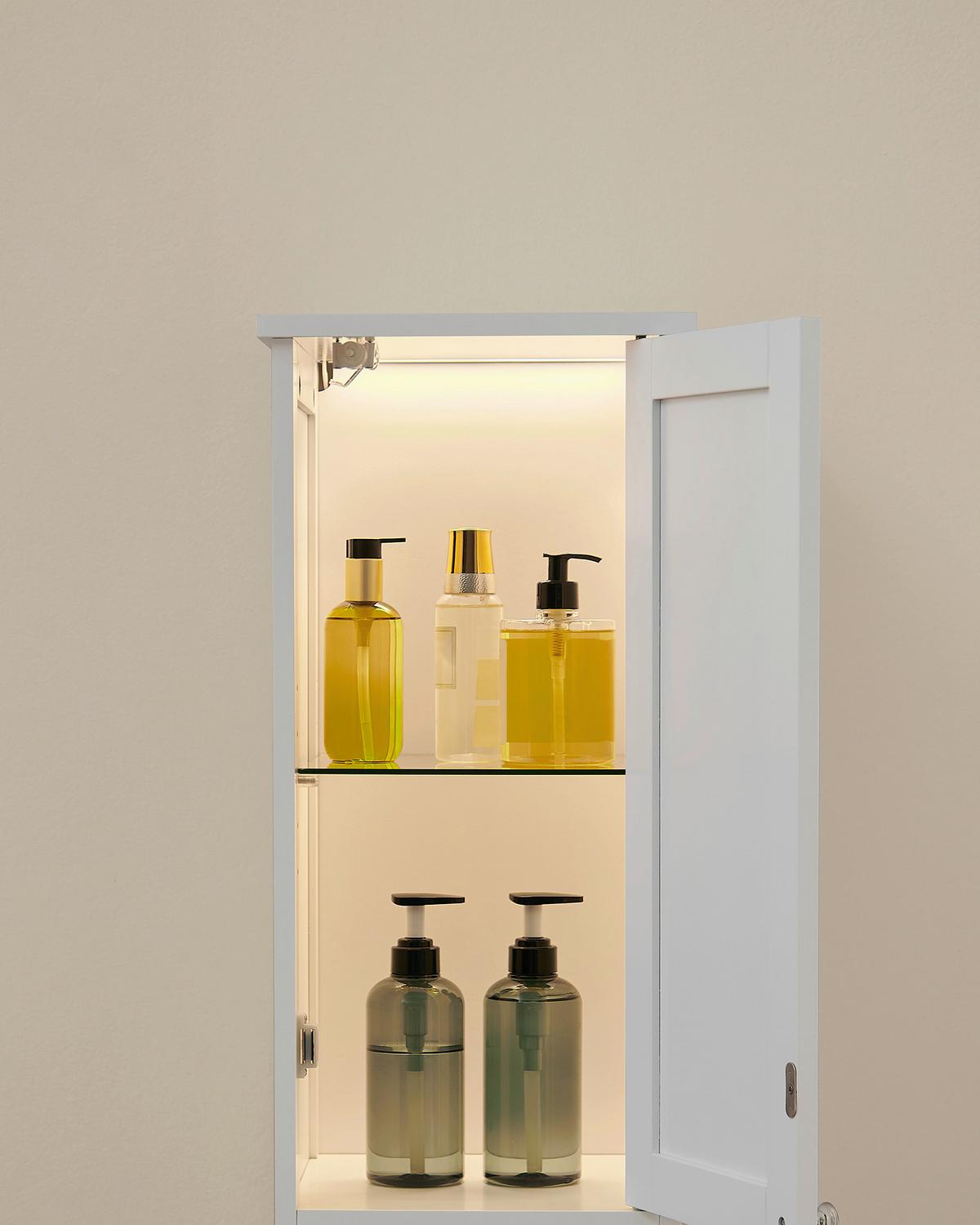 HOCHSCHRANK BATHROOM CABINET - Silberfarben/Weiß, MODERN, Holzwerkstoff/Metall (30/170/30cm) - MID.YOU