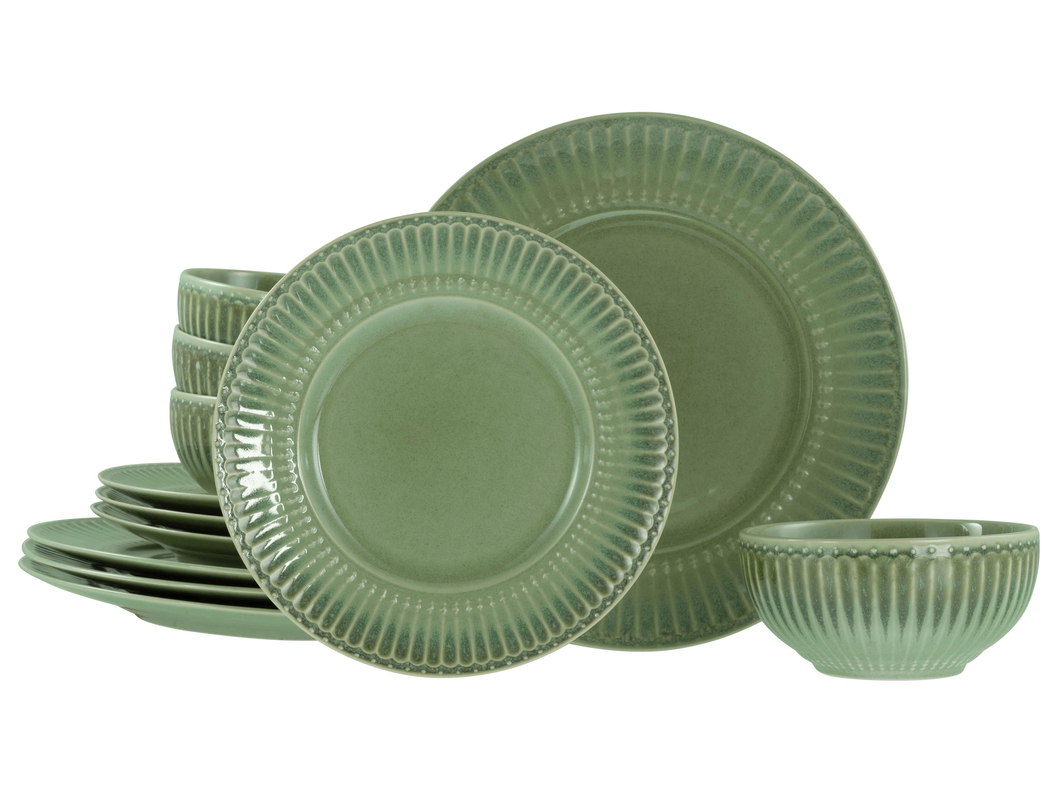 Jedilni Servis Celadon Green, 12-Delni - žajbljevo zelena, Basics, keramika - Creatable