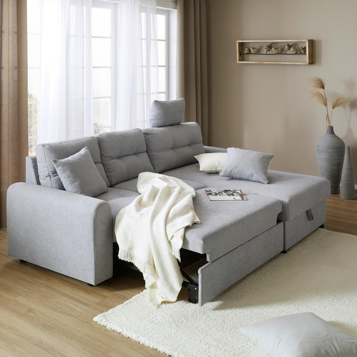 Ecksofa in Grau mit Schlaffunktion - Schwarz/Grau, Konventionell, Kunststoff/Textil (232/89/153cm) - Mömax