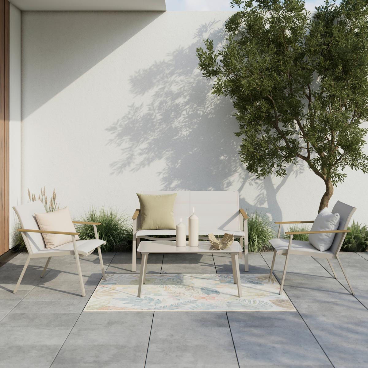 Gartenset Bianco Beige/Teakfarben 4-teilig - Beige/Teakfarben, Basics, Glas/Kunststoff (71/118/77cm) - Mömax