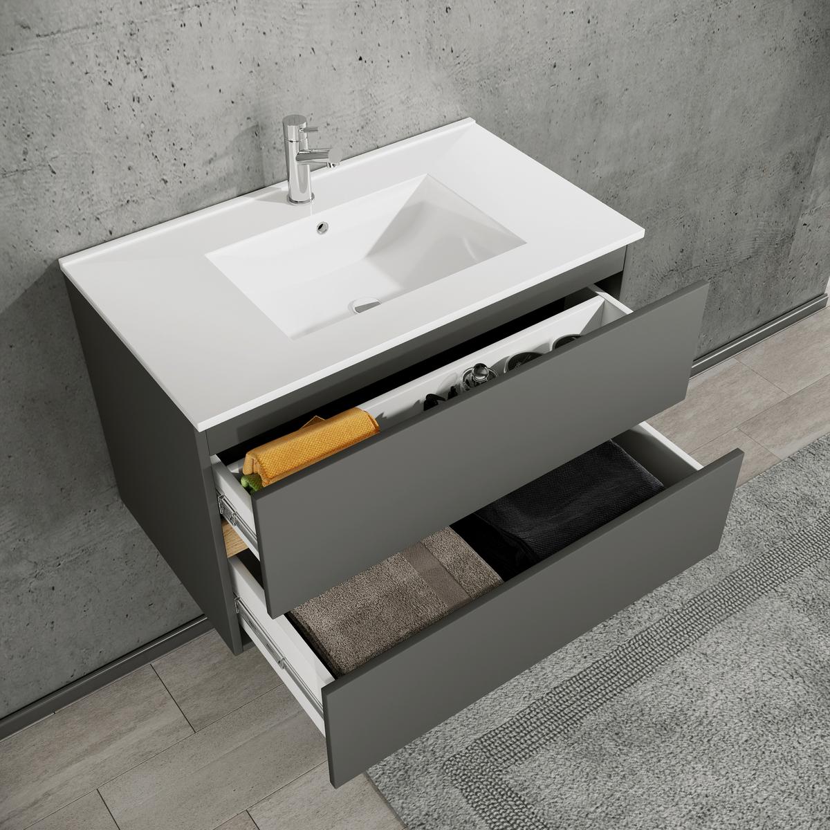 Badezimmer Cosila - Honigeiche/Weiss, Trend, Keramik/Holzwerkstoff (81/51/47cm) - MID.YOU