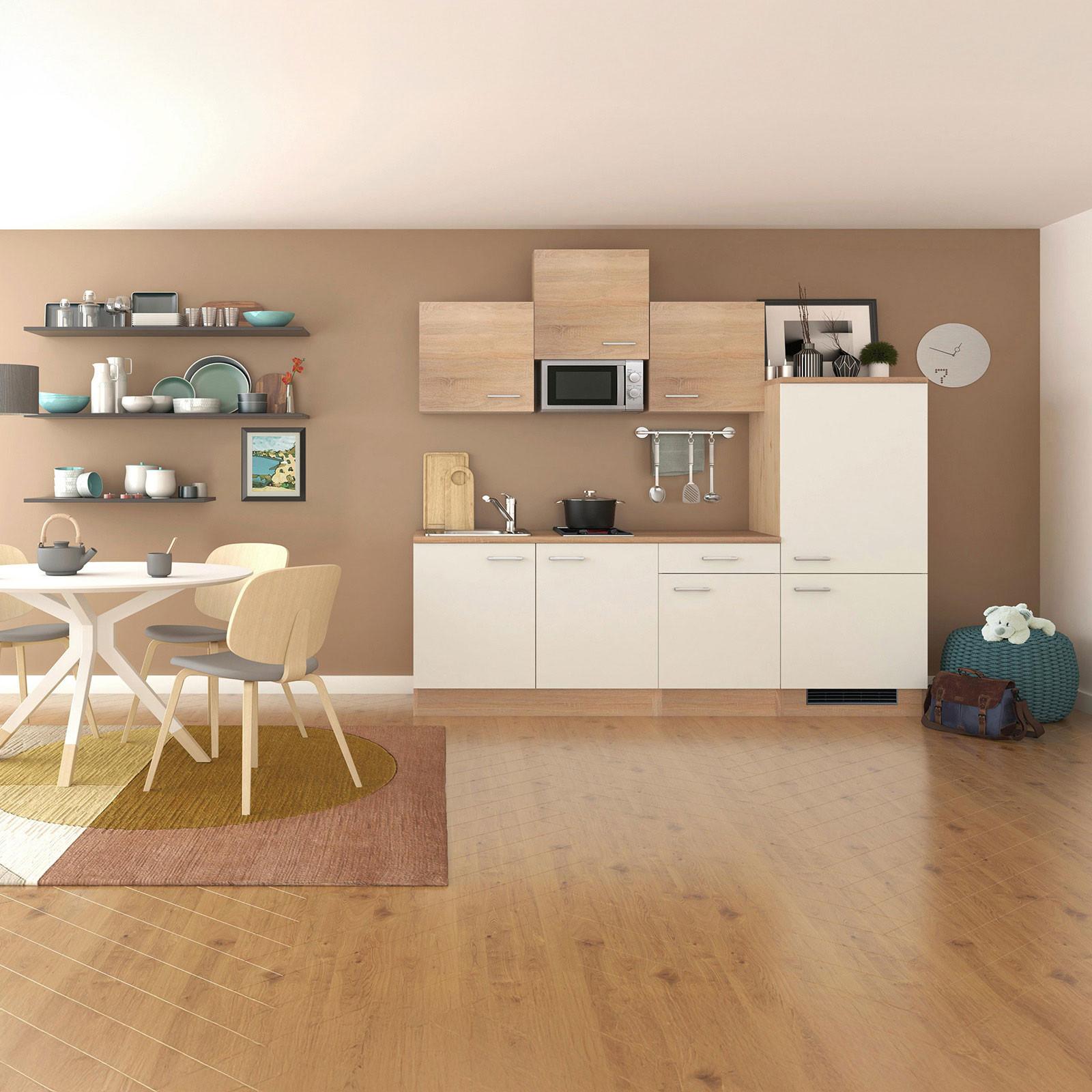 Kuhinjska Spodnja Omarica Samoa, Bela, Barva Hrasta - bela/barve aluminija, Konvencionalno, umetna masa/leseni material (100/85/57cm) - FlexWell