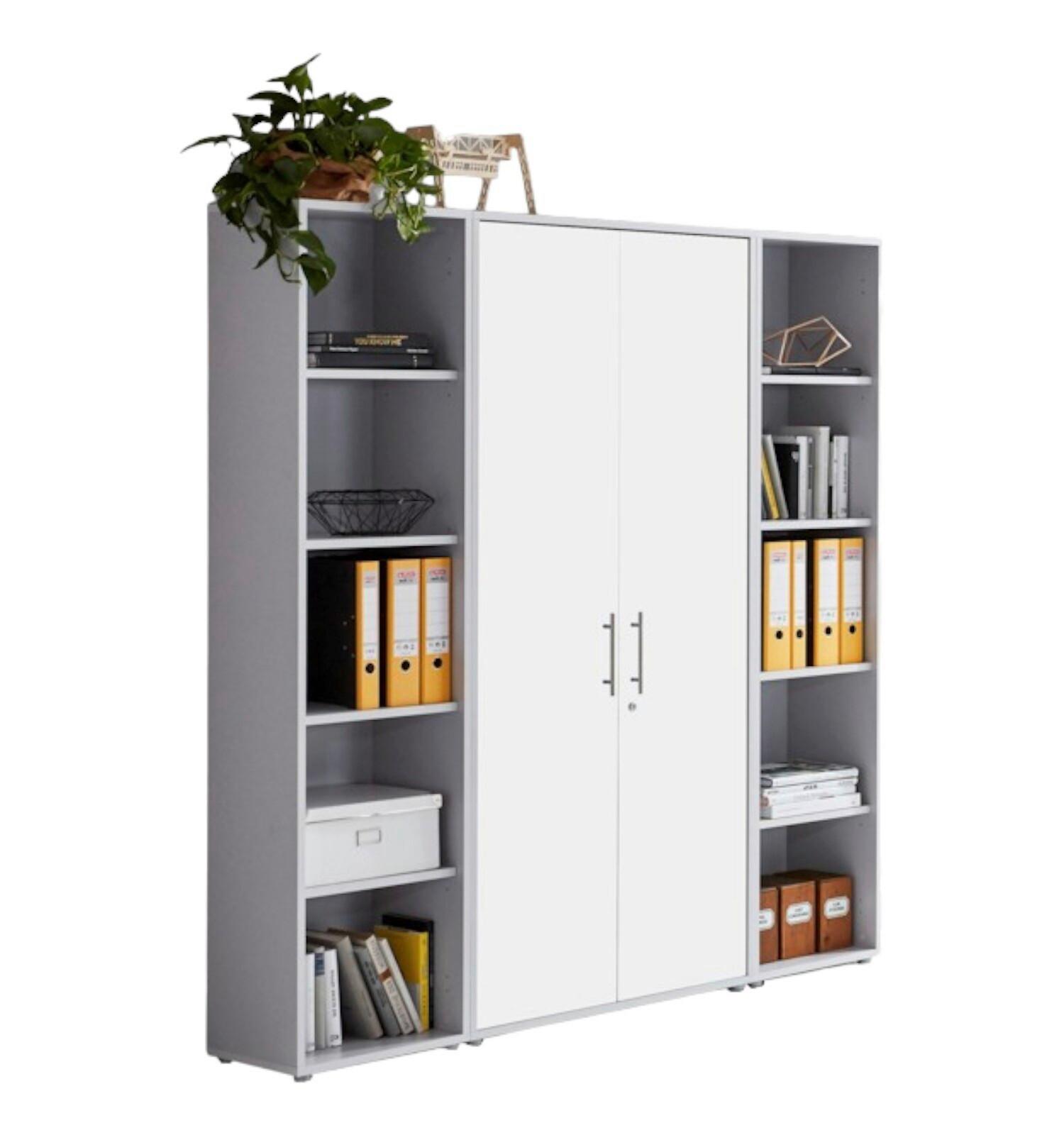 Aktenschrank Office Edition Sw Set 3 hoch Grau/Weiß - Weiß/Grau, MODERN, Holzwerkstoff (173/186/33cm) - MID.YOU