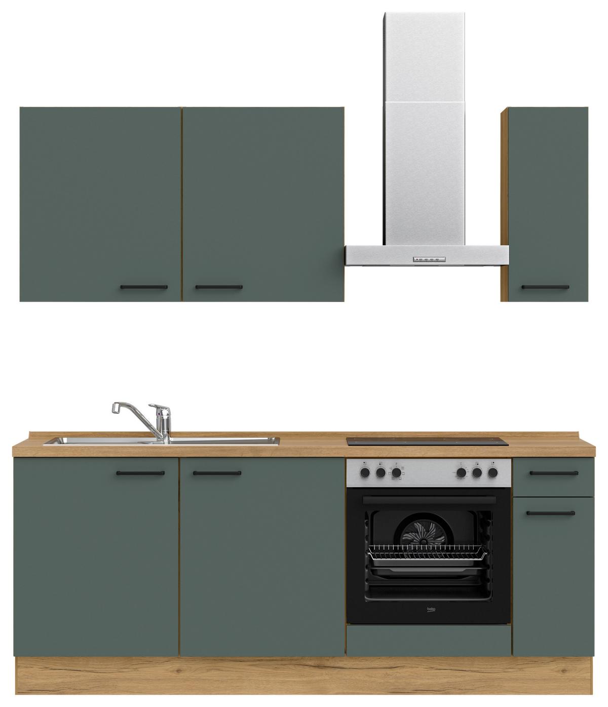 Küchenblock Easytouch m. Geräten Dunkelgrün - Dunkelgrün/Eichefarben, MODERN, Holzwerkstoff/Metall (210cm) - Nobilia