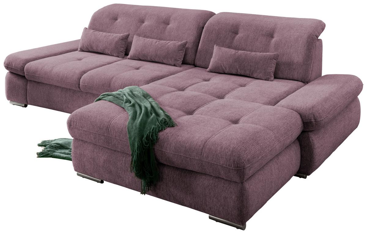 Wohnlandschaft Dalida Brombeere Chenille - Chromfarben/Brombeere, Design, Textil/Metall (300/196cm) - Livetastic