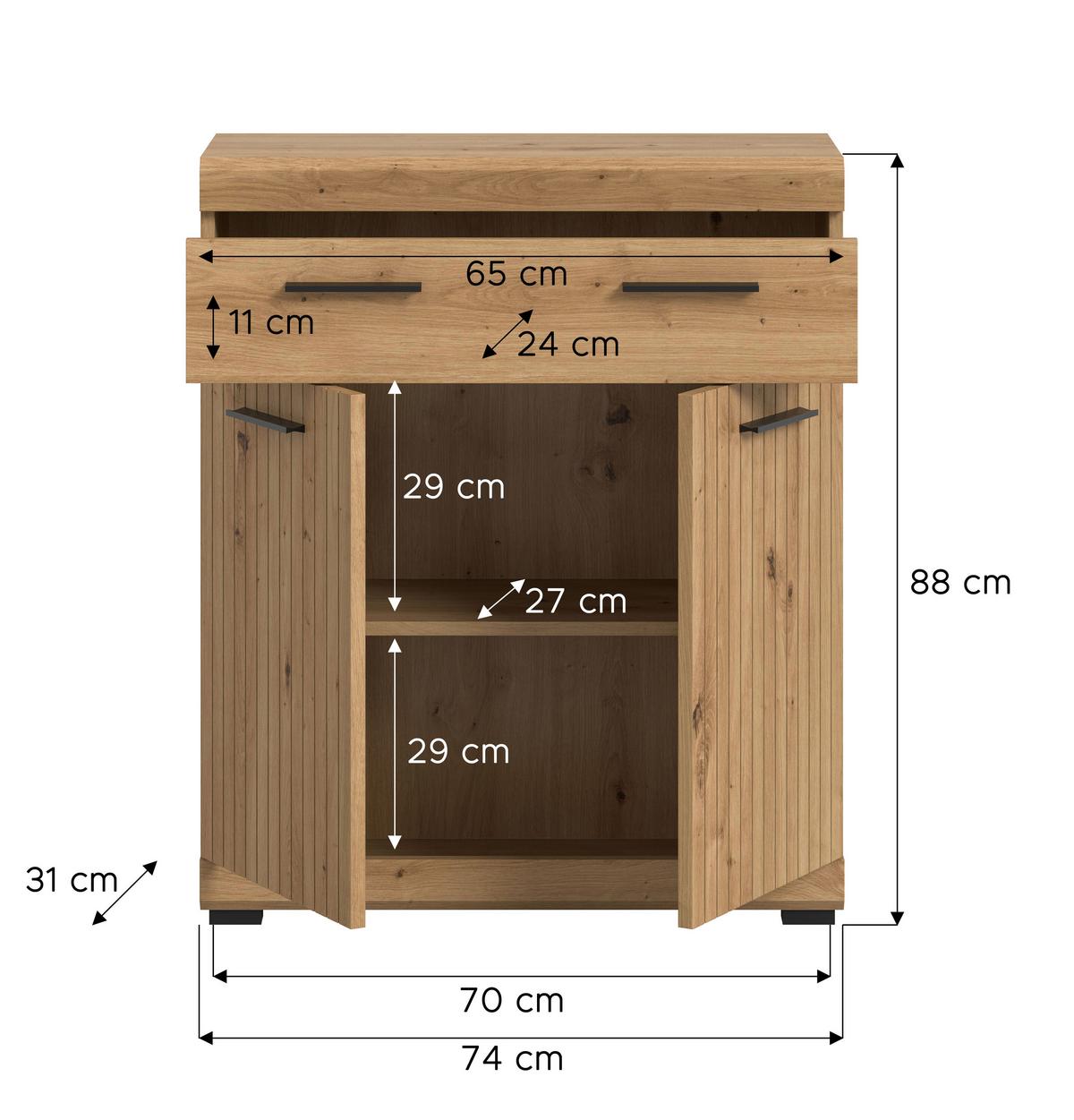 Midischrank Scout Eiche Artisan - Schwarz/Eiche Artisan, Trend, Holzwerkstoff/Kunststoff (74/88/31cm) - MID.YOU