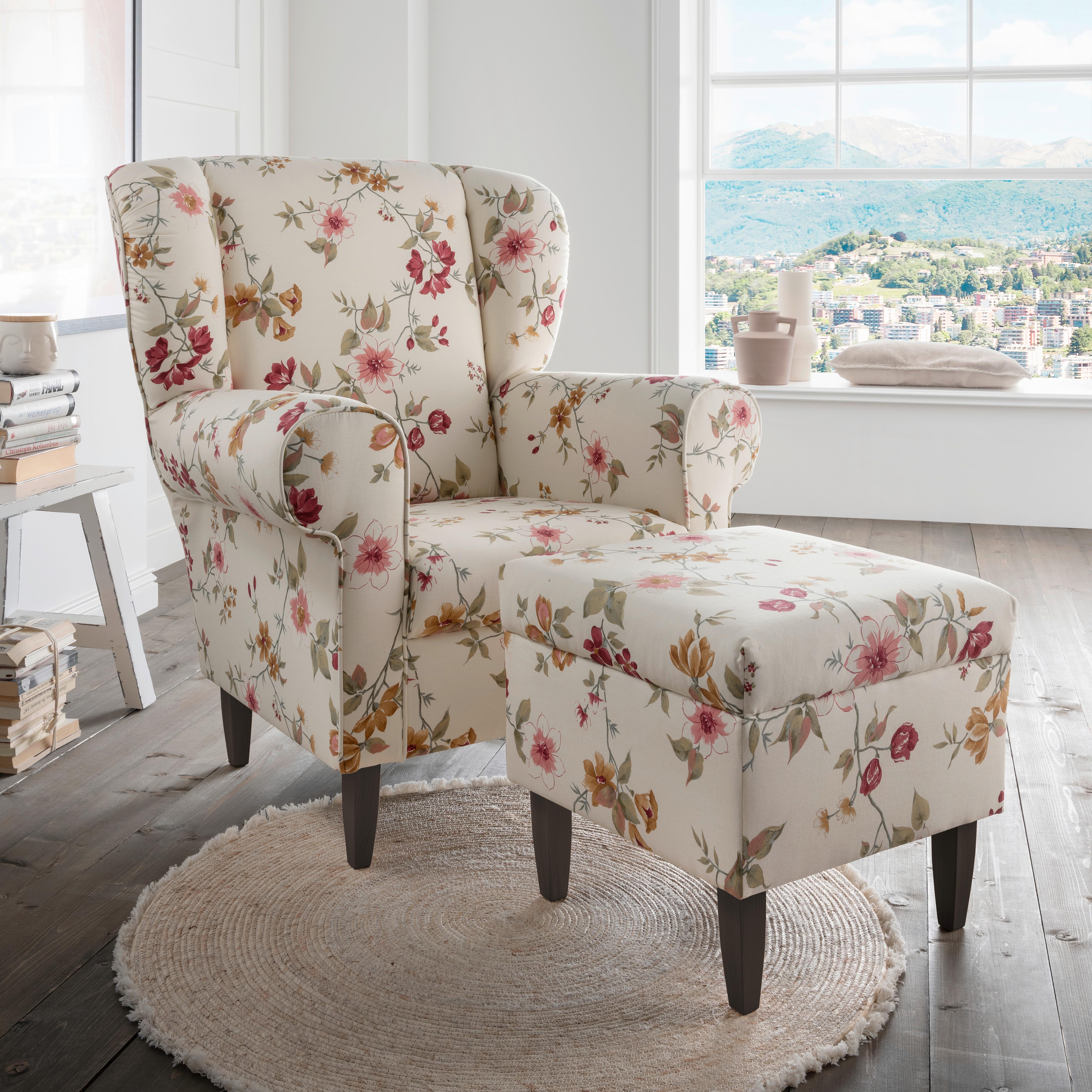 Sesselset Asino Beige/Rot Webstoff - Wengefarben/Beige, ROMANTIK / LANDHAUS, Holz/Textil (80/102/86cm) - Livetastic