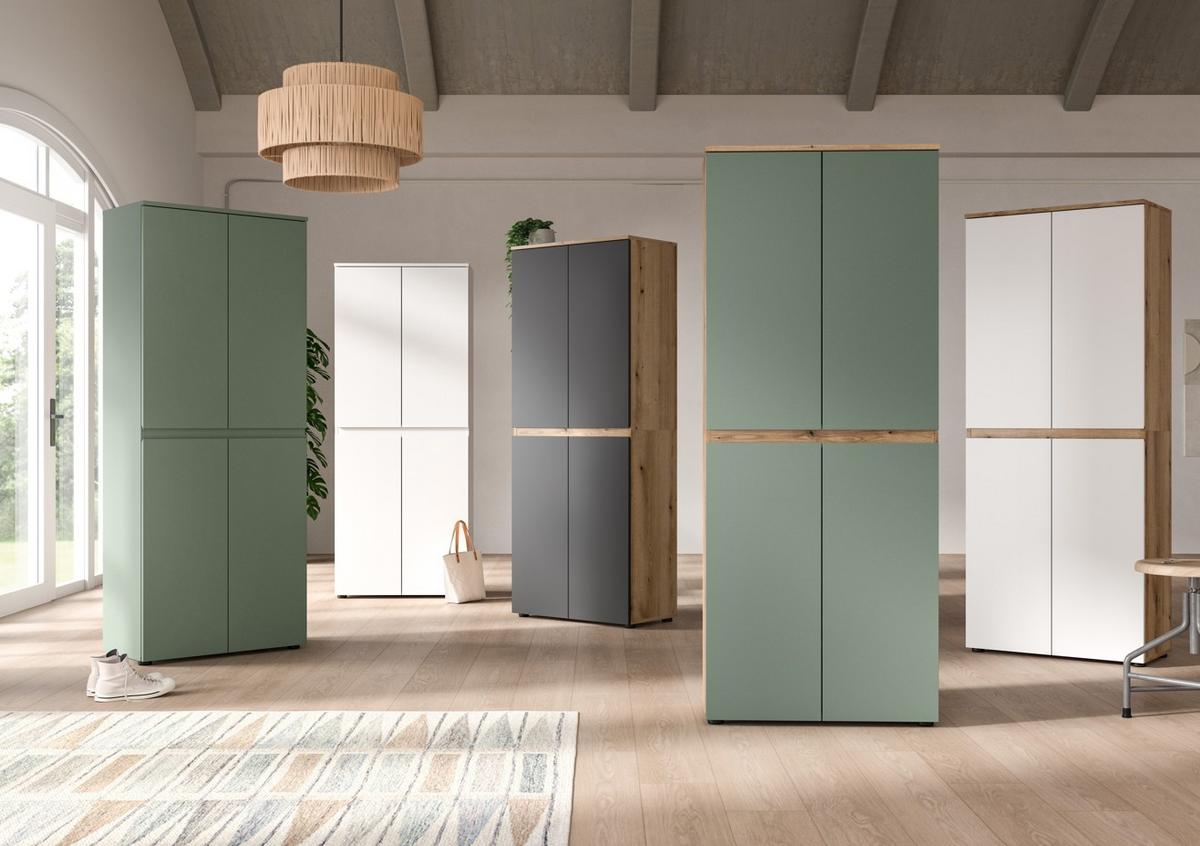 GARDEROBENSCHRANK SCARPA - Eichefarben/Schwarz, Design, Holzwerkstoff/Kunststoff (190/175/37cm) - Livetastic