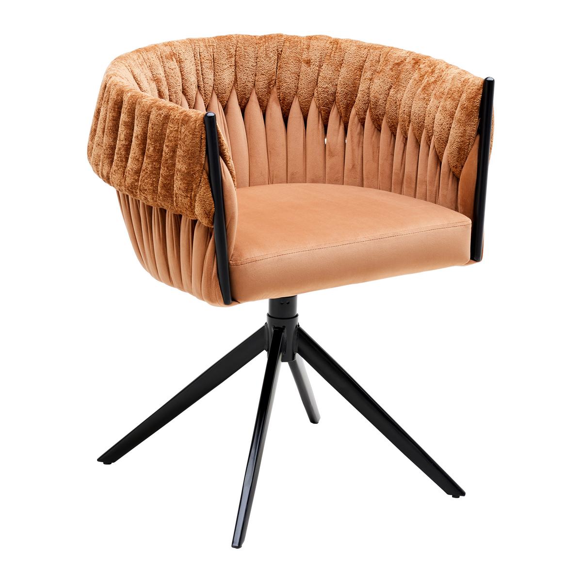 Drehstuhl Twisty in Samt/Chenille Cognacfarben - Cognac/Goldfarben, MODERN, Textil/Metall (65/76/60cm) - Premium Living