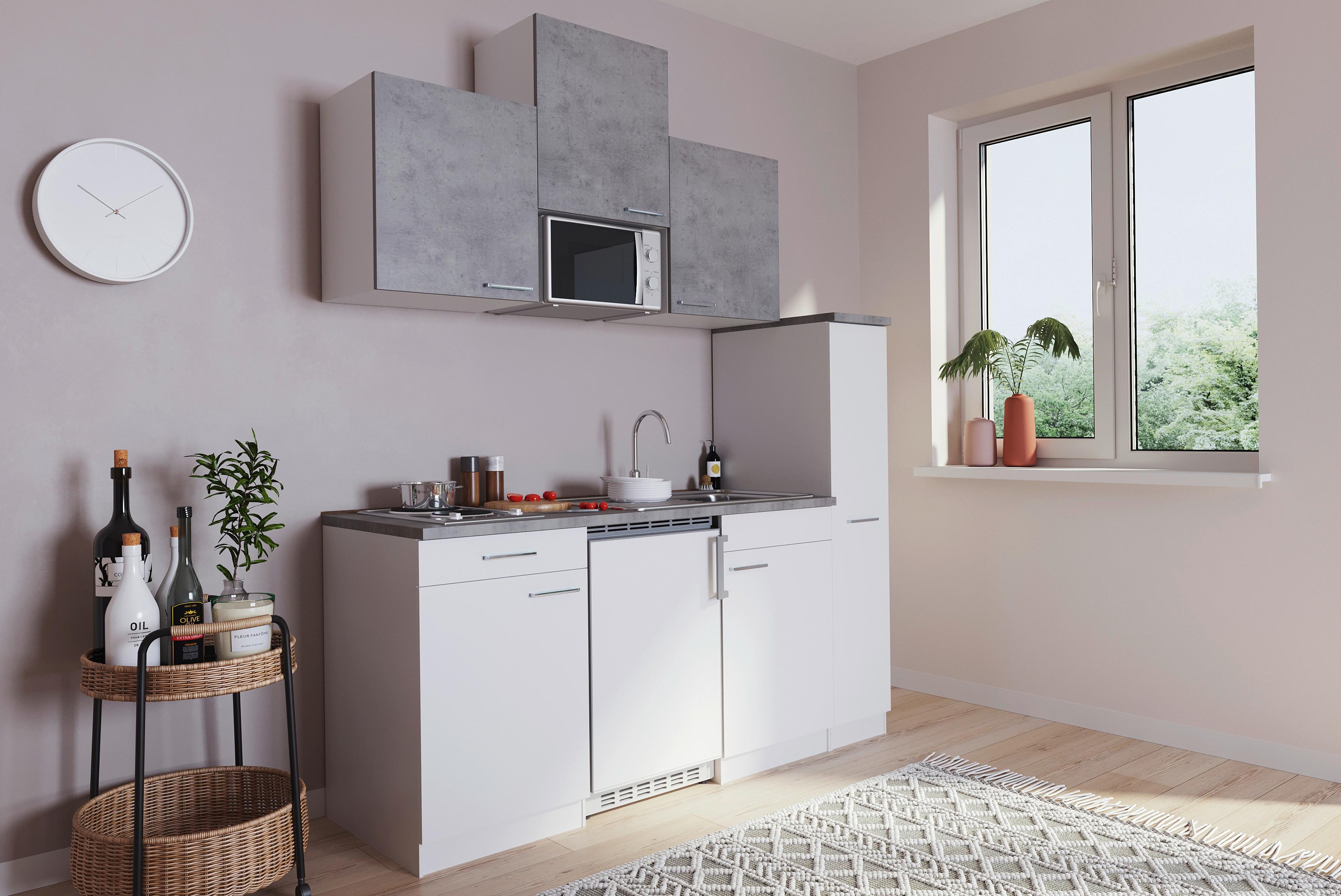 Küchenblock Economy Grau/Weiß mit Geräten B: ca. 180 cm - Hellgrau/Weiß, MODERN, Holzwerkstoff (180cm) - Respekta