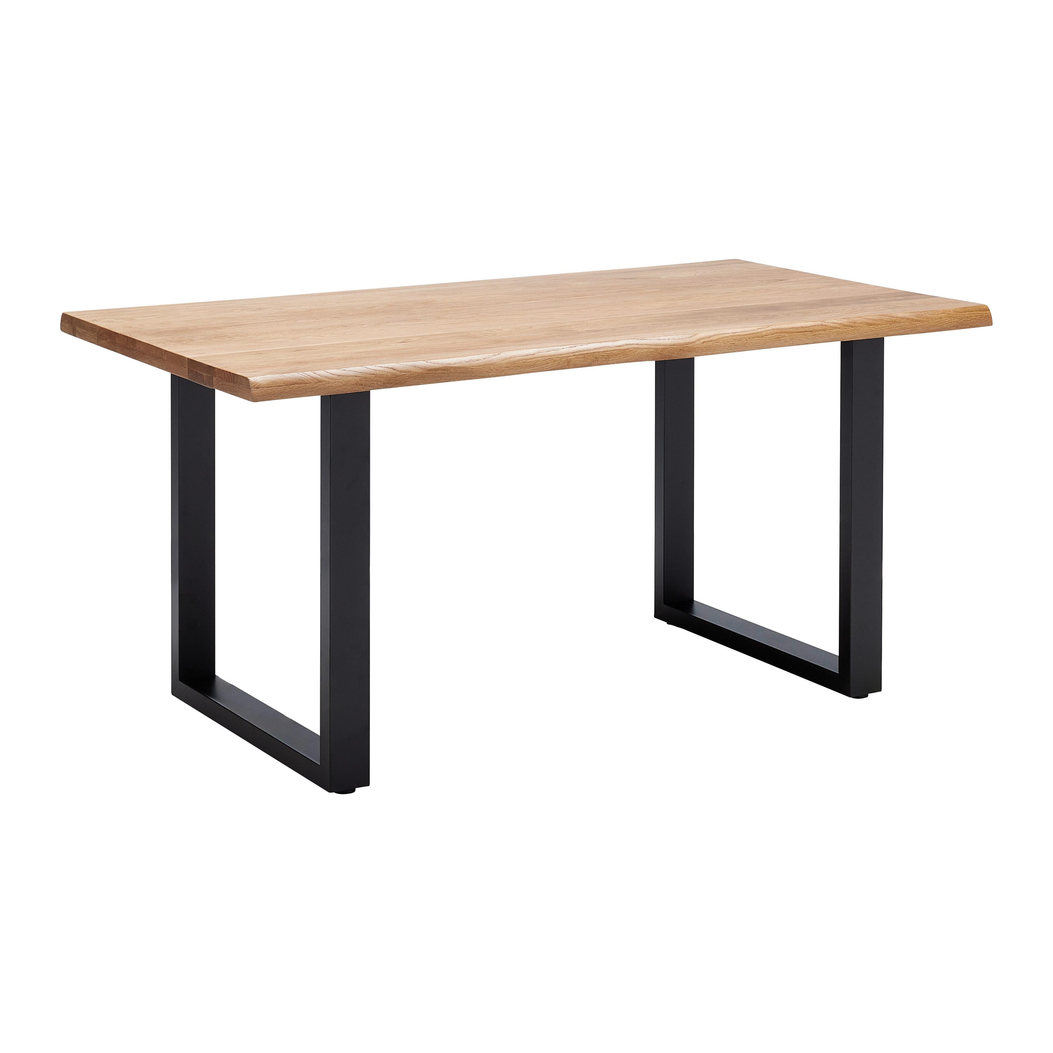 Esstisch Len in Holz Eiche massiv ca. 160x90 cm - Eichefarben/Schwarz, MODERN, Holz/Metall (160/76/90cm) - Bessagi Home
