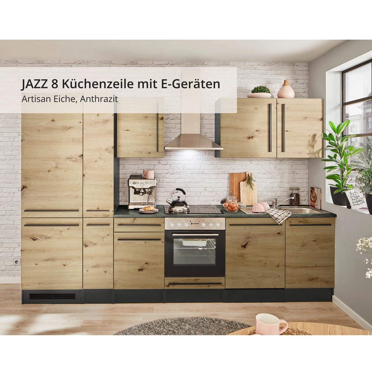 Küchenblock Jazz mit Geräten ca.310cm Eiche/Anthrazit - Anthrazit/Schwarz, LIFESTYLE, Holzwerkstoff/Kunststoff (310cm) - P & B
