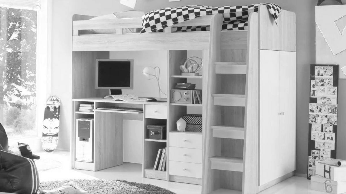 Stauraumbett in Weiss/Sonoma Eiche 'Unit' - Eichefarben/Weiß, MODERN, Holzwerkstoff (90/200cm) - MID.YOU